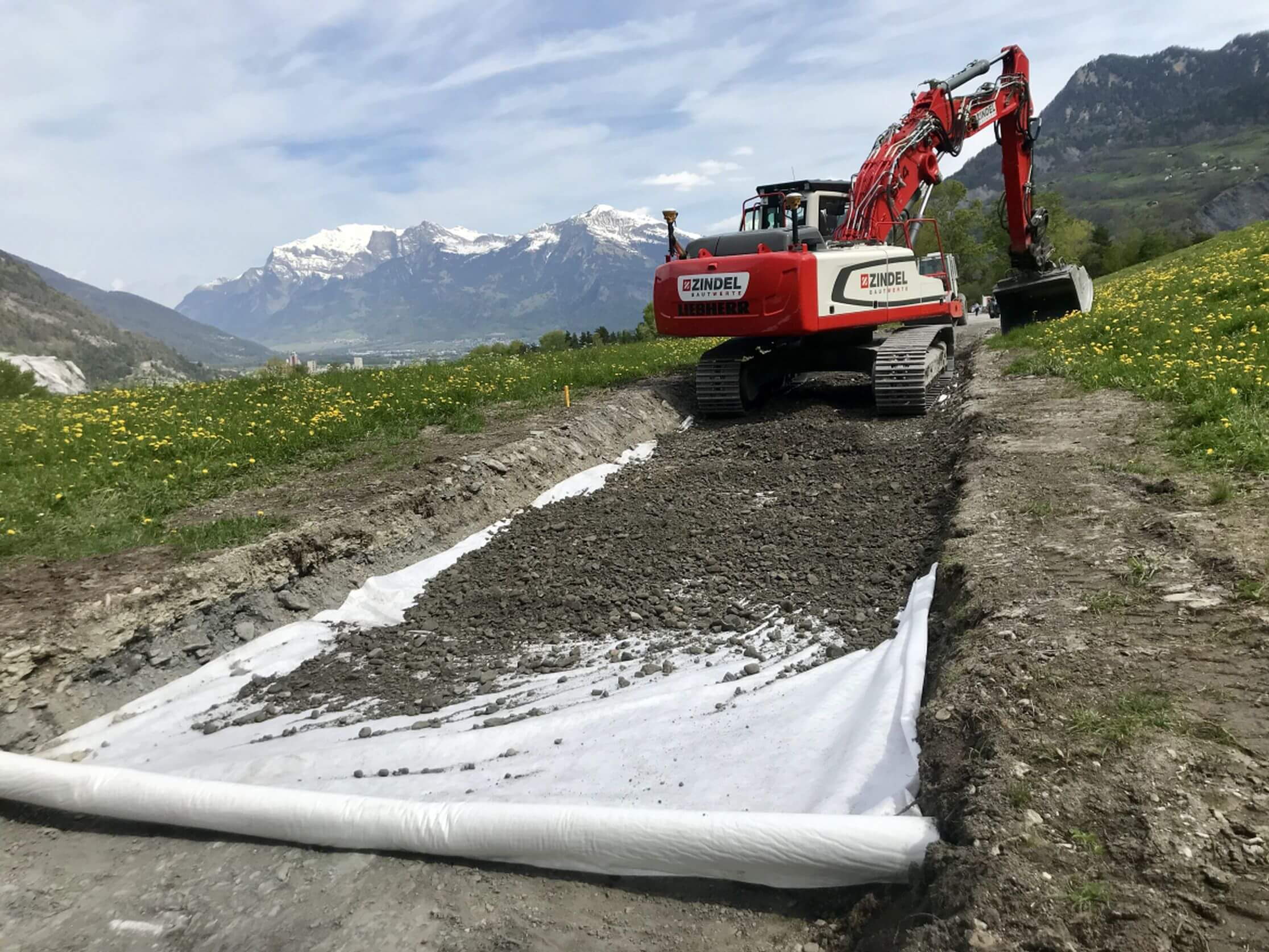 Construction d'une nouvelle piste cyclable Chur-Trimmis - couche de fondation